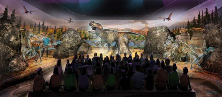 This artist's rendering  shows a prototype three-dimensional hologram display for a dinosaur exhibit. Jack Horner, a Montana paleontologist, is developing a 3-D hologram exhibit that will showcase the latest theories on what dinosaurs looked like.