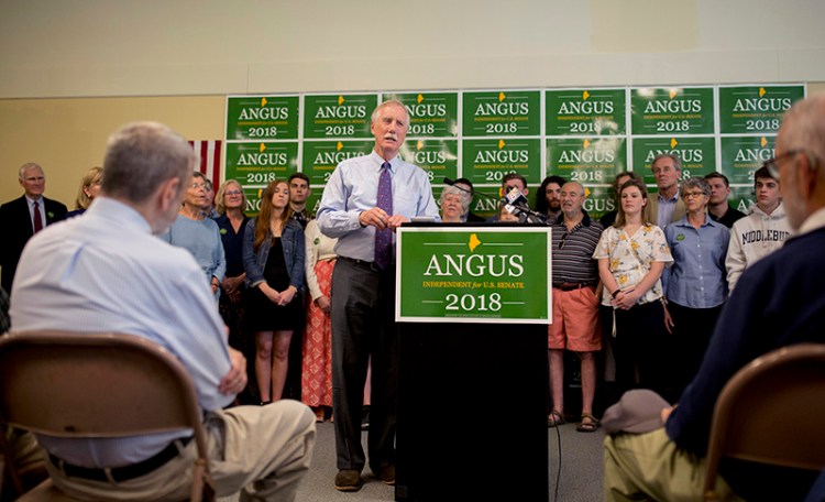Sen. Angus King kicks off his re-election campaign with a rally in at the Brunswick Transportation Center on Thursday morning.
