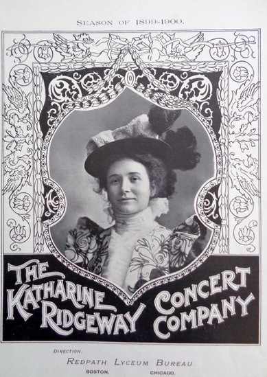 Jefferson resident Katharine Ridgeway was one of several well-known performing artists which will be discussed at the May 16 meeting of the Jefferson Historical Society. Here, her performance for the Redpath Lyceum Bureau in the season of 1899-1901 in Boston, Chicago and New York, is advertised in this poster.