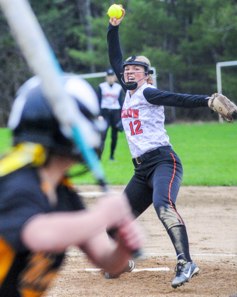 Winslow pitcher Paige Trask throws to a Maranacook batter during a game Friday in Readfield.