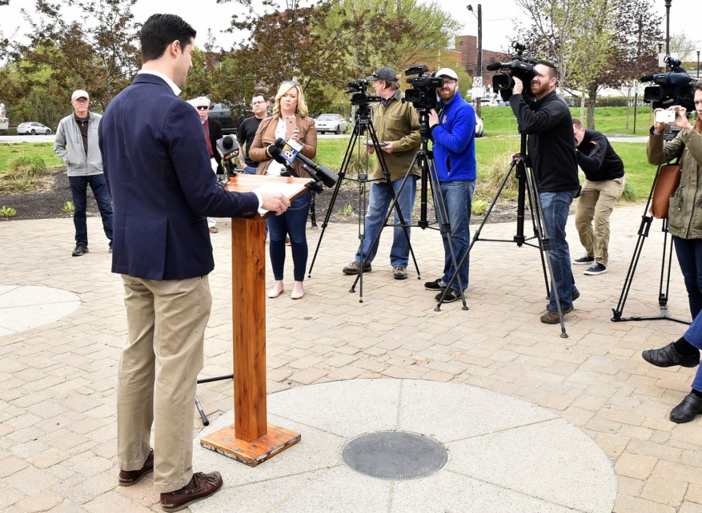 Waterville Mayor Nick Isgro, who has been criticized for negative comments he made about a Parkland, Florida, shooting victim, held a press conference in Waterville on Monday, but refused to answer any questions from reporters.