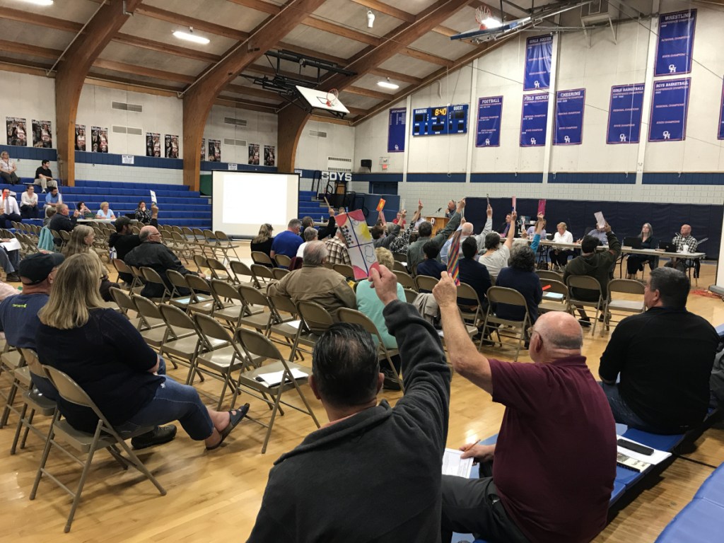 Litchfield taxpayers voted against a proposed spending plan for Regional School Unit 4 during a district budget meeting on Wednesday at Oak Hill High School. Some Litchfield residents are frustrated with the district's funding arrangements, saying they place an undue burden on the town's taxpayers.