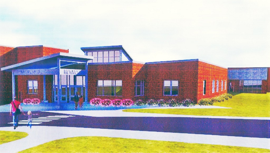 The state has agreed to fund the construction of a school in Monmouth to replace Monmouth Middle School and Henry L. Cottrell Elementary School. Oak Point Associates, a Biddeford architectural firm, has produced this rendering of the proposed facility.