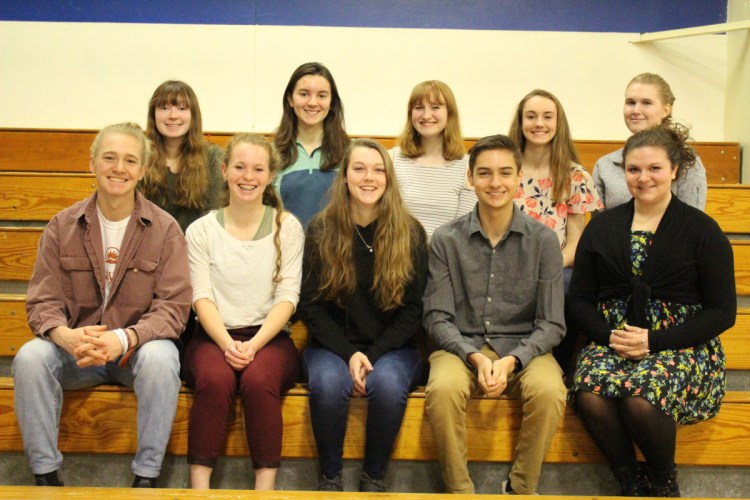 Erskine Academy recently announced its Top 10 seniors for the class of 2018, the are, in front, from left, Caleb Tyler, Kayla Hubbard, Kassandra Nadeau, Luke Hodgkins, and Maggie Anderson. In back, from left, are Megan Lemieux, Emma Stone, Gabriella Pizzo, Kaylee Porter and Carleigh Ireland.