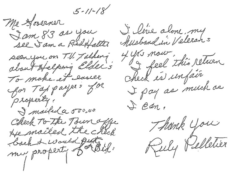 Caribou resident Ruby Pelletier wrote this letter to Gov. Paul LePage about her tax payment problems.
