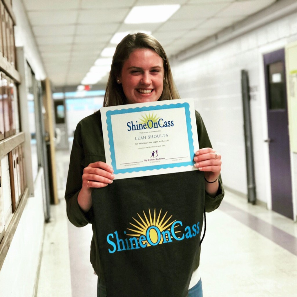 Waterville Senior High School's Leah Shoulta recently received the 2018 Big Brothers Big Sisters of Mid-Maine ShineOnCass Mentoring Award.