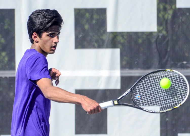 Waterville's Mohammad Ali Atif-Sheikh hits a ball during a Class B North quarterfinal match Thursday against Erskine at Colby College in Waterville.