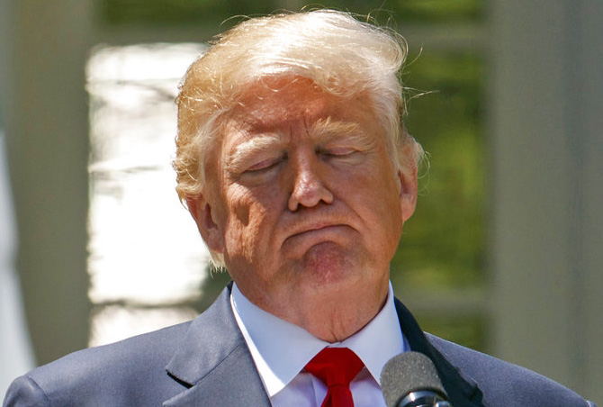 President Trump pauses during a during a news conference  in the Rose Garden of the White House Monday. Many of the questions obtained by the New York Times center on the obstruction of justice issue, including Trump's reaction to Attorney General Jeff Sessions' recusal from the Russia investigation, a decision Trump has angrily criticized.