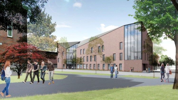 An artist's rendering of what a new science building will look like at Bates College. It will be located along Campus Avenue in Lewiston, across from the college's central campus. The design is being overseen by Payette, a national architecture firm.