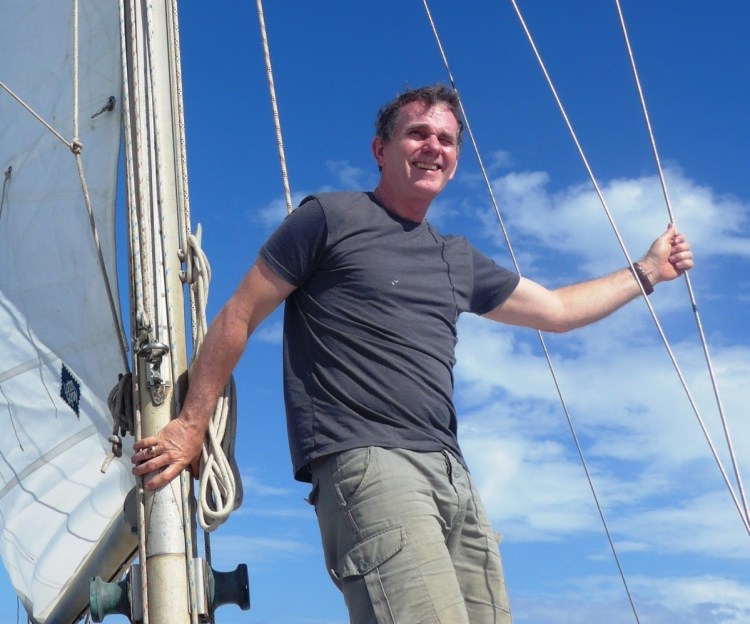 Michael Hurley was rescued from his storm-battered sailboat by the Maine Maritime Academy training ship in 2015. Hurley, a novelist, has completed a 7,000-mile sail that will be capped off with a wedding in London.