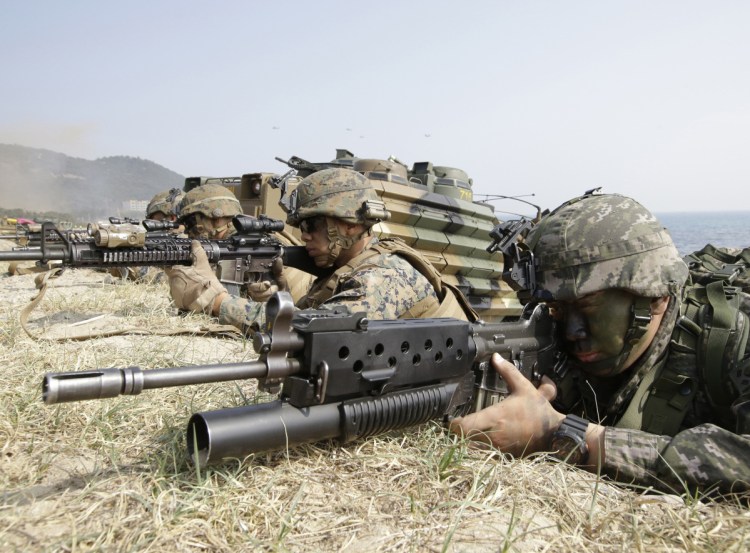 South Korean and U.S. marines during the U.S.-South Korea joint landing military exercise Foal Eagle in 2015. Administration officials say halting the joint exercises is a relatively modest concession that has great symbolic importance to Pyongyang.