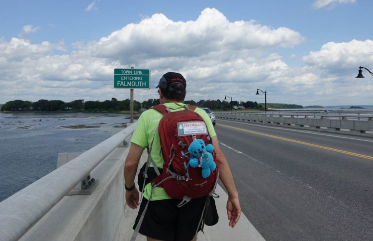 Ken Kurland forges ahead into Falmouth, following the East Coast Greenway. He's headed to Belfast by foot.