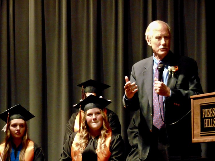 Sen. Angus King gives the Forest Hills graduates advice that he said he wish he'd had when he was 18 years old during Saturday's graduation ceremony in Jackman.