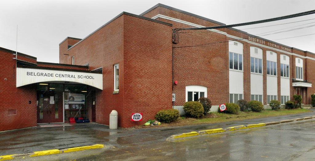 The front entrance at the Belgrade Central School is one of the first projects slated for improvements financed by the $13.9 million bond voters approved in November.