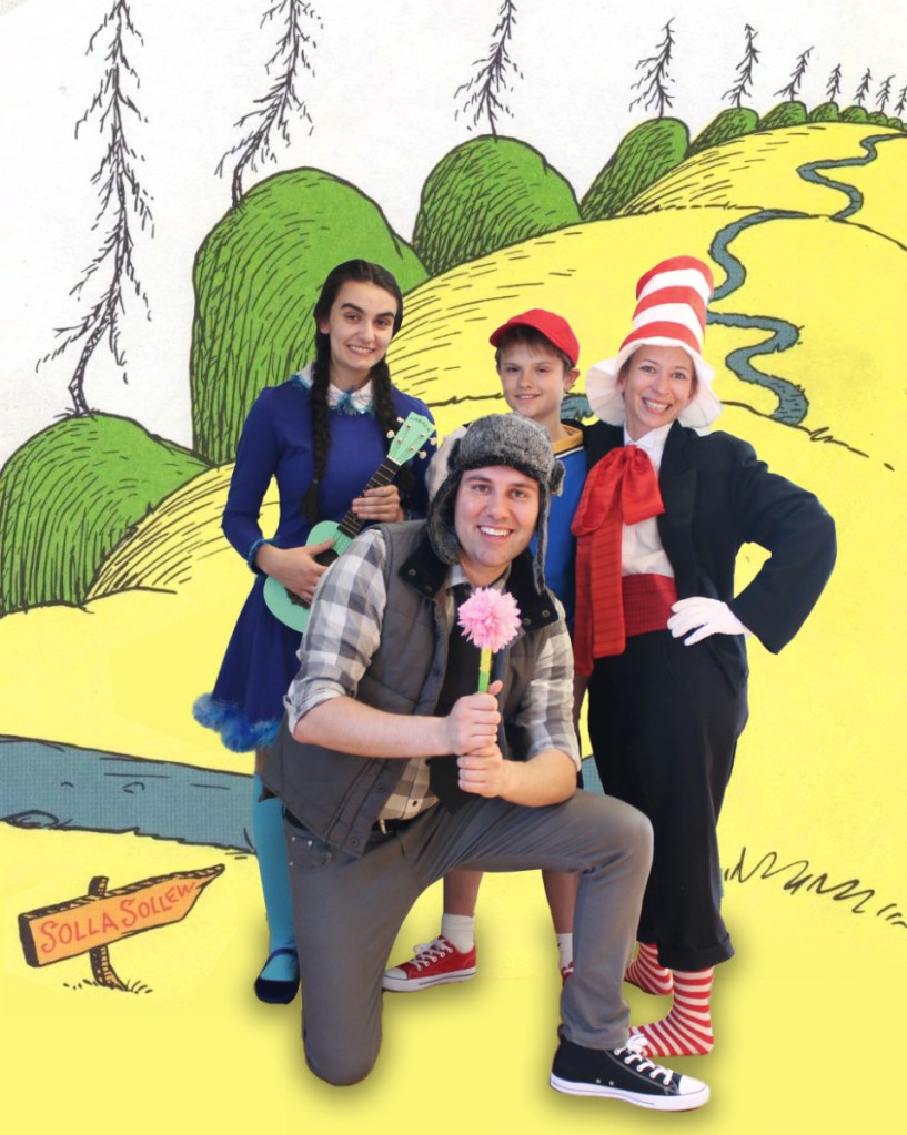 Photo courtesy of Waterville Creates! 
 The cast of "Seussical," from left are Emily Goulette as Gertrude McFuzz, Adam P. Blais as Horton the Elephant Andrew Lyndaker as Jojo and The Cat in the Hat.