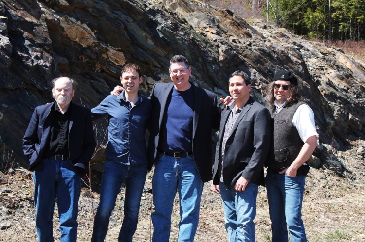 The "Sojourn Rocks" line-up from left are Mark McNeil, Jerry Perron, Luc Bergeron, Chris Doehne and Parker Kenyon.