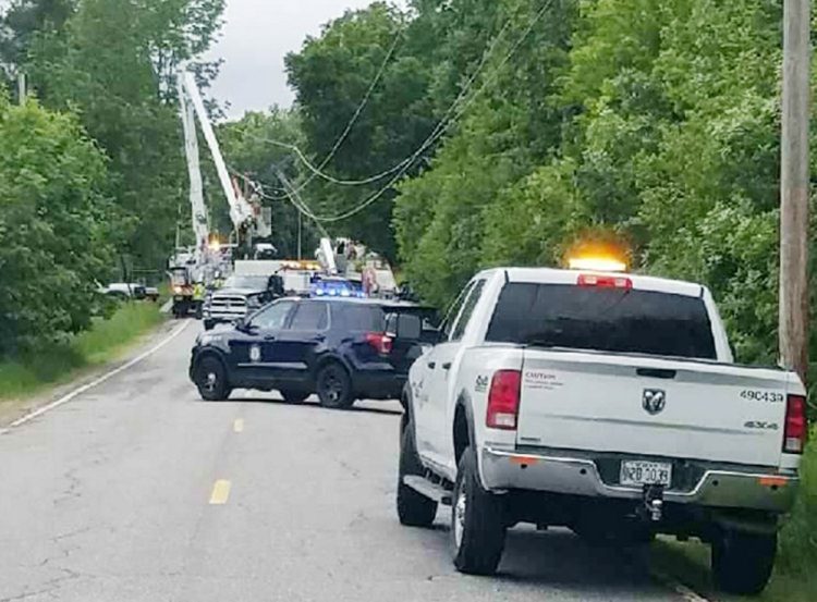 A truck hit a utility pole Thursday afternoon at this site near 190 Winthrop Center Road in Winthrop, after which the driver fled the area, police said.