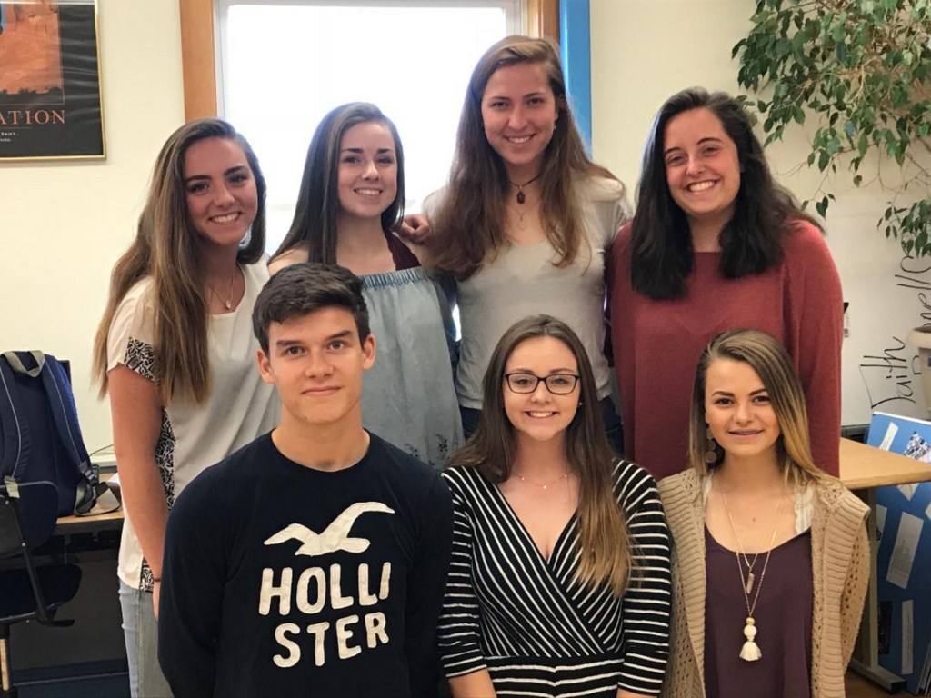 The new officers and executive committee for the 2018-19  Leo Club are, from left, Alex Mahon, Parker King and Tori Grasse. Back, from left are Alana York, Samantha Heath, Liz Sugg and Lucy Allen, secretary. Missing from photo are Olivia Kunesh and Matt Veilleux.
