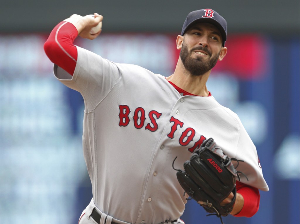 Boston Red Sox pitcher Rick Porcello throws against the Minnesota Twins in the first inning Thursday in Minneapolis.
