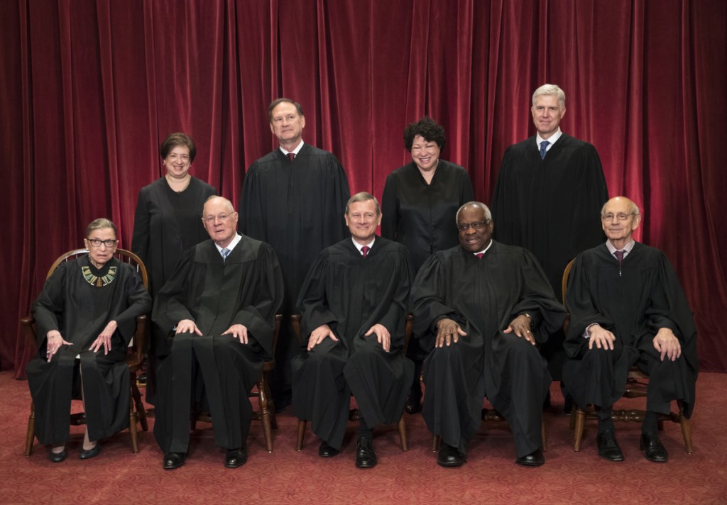 With the retirement of Justice Anthony Kennedy, front row, second from left, the U.S. Supreme Court will lose the judge who cast deciding votes on a number of landmark civil liberty cases.