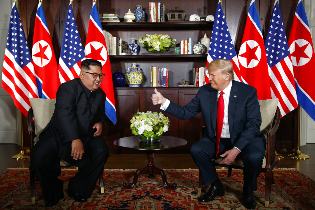 President Trump meets with North Korean leader Kim Jong Un on Sentosa Island.