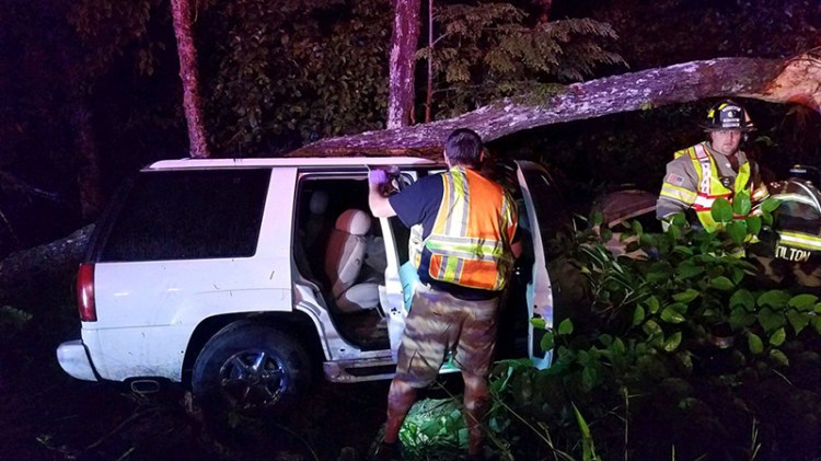 Several juveniles were injured when a 1999 Cadillac Escalade hit a tree Friday morning in Fryeburg. 