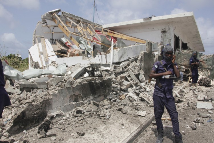 Destruction is shown after the blast in Mogadishu, Somalia, on Saturday. 