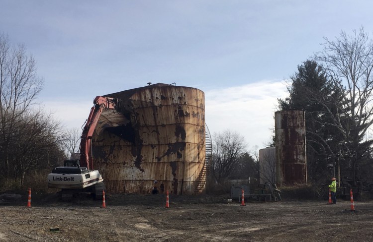 A tank at a Kiel Bros. facility is torn down in Indianapolis in 2017.