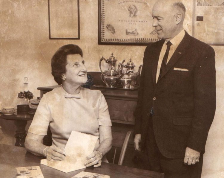 Lowell N. Weston of East Winthrop chats with Marjorie Standish while she signs copies of "Cooking Down East" – one each for Weston's wife, mother-in-law and brother-in-law – in this photo from January 1969.