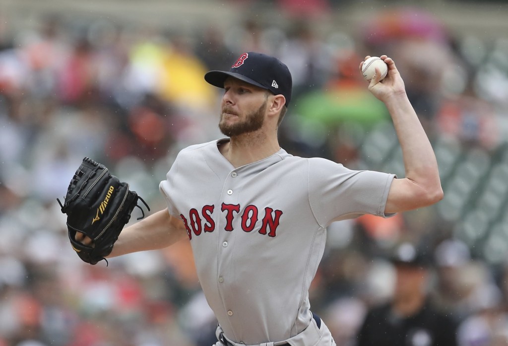 Red Sox starting pitcher Chris Sale struck out nine in six scoreless innings as the Red Sox beat the Tigers 9-1 in Detroit.