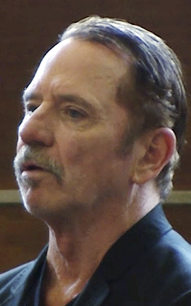 TOM
WOPAT
this Aug. 3, 2017 file frame from video, actor Tom Wopat stands during arraignment in Waltham, Mass., on indecent assault and battery and drug possession charges. The former star of "The Dukes of Hazzard" television show pleaded guilty to inappropriately touching two women in the cast of a musical in Massachusetts in which he starred. Prosecutors said Wopat was sentenced Friday, July 20, 2018, to a year of probation. (WCVB-TV via AP, Pool, File)