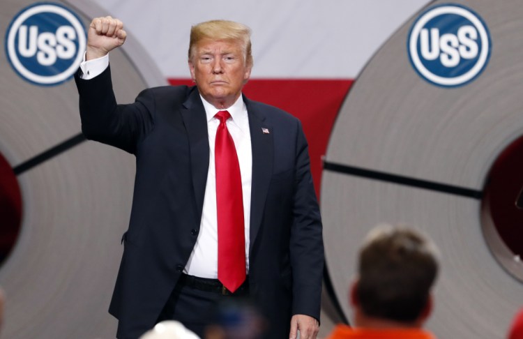 President Trump appears last week at a U.S. Steel plant in Granite City, Ill. Trump has often singled out the steel sector as an industry that needs help through tariffs.