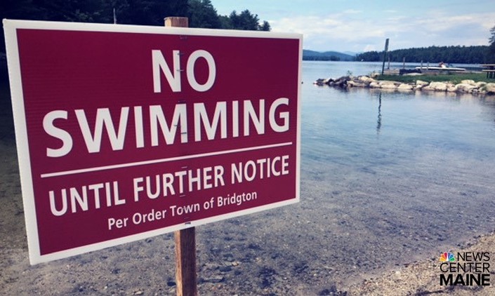 The public swimming area at Highland Lake in Bridgton was shut down Tuesday.