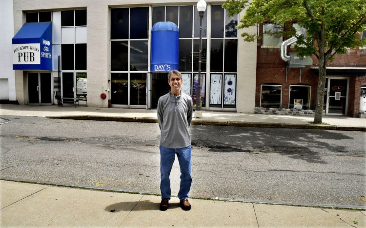 Kevin Joseph, owner of You Know Whose Pub in the Concourse in Waterville, stands on June 6 in an area in front of his business and the Ital-iah restaurant where the City Council on Tuesday approved the introduction of outdoor dining.