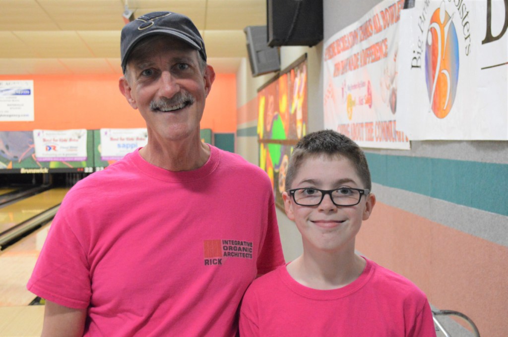 "Big Brother" Rick Eskelund, left, and his "Little Brother" Donald Riopelle were among the top fundraisers in this year's Kennebec Valley Big Brothers Big Sisters of Mid-Maine Bowl for Kids' Sake. Eskelund and Riopelle collected $2,435 in pledges that helped raise $80,000 by hundreds of bowlers who came out to support local youth mentoring.