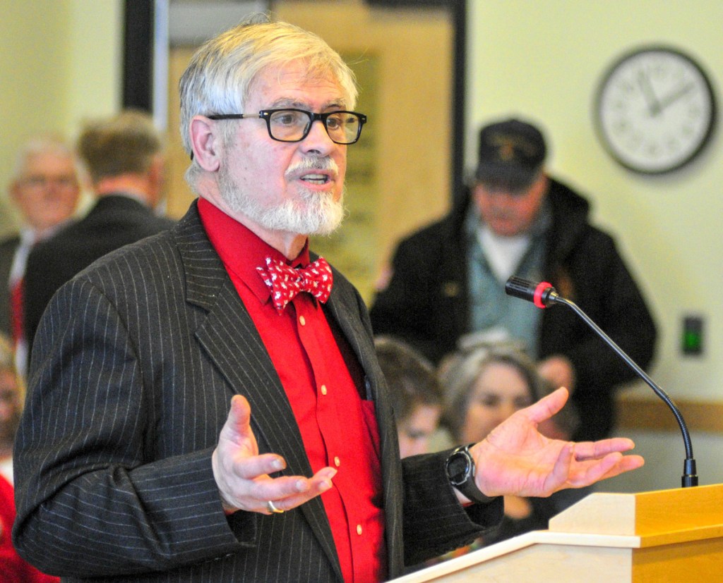 Sen. Thomas Saviello, R-Wilton, pictured in February in Augusta, has urged Franklin County residents and officials to find out what benefits CMP will deliver to them for their support of a 145-mile transmission line that will transmit electricity to Massachusetts.