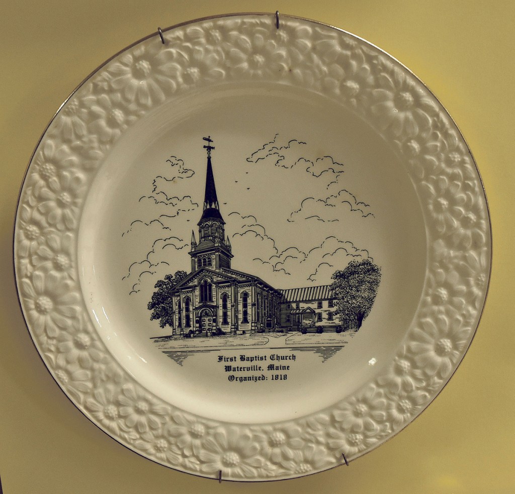 First Baptist Church souvenir plates were available to purchase during the 200th anniversary celebration on Sunday.
