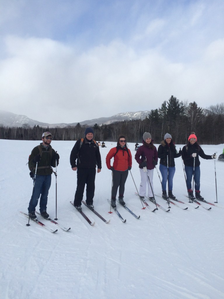 Jim Toner, second from left, takes part in a ski trip. Toner was the director of the University of Maine at Farmington's Fitness and Recreation Center and founded the university's outdoor recreation program before he died from cancer Monday.