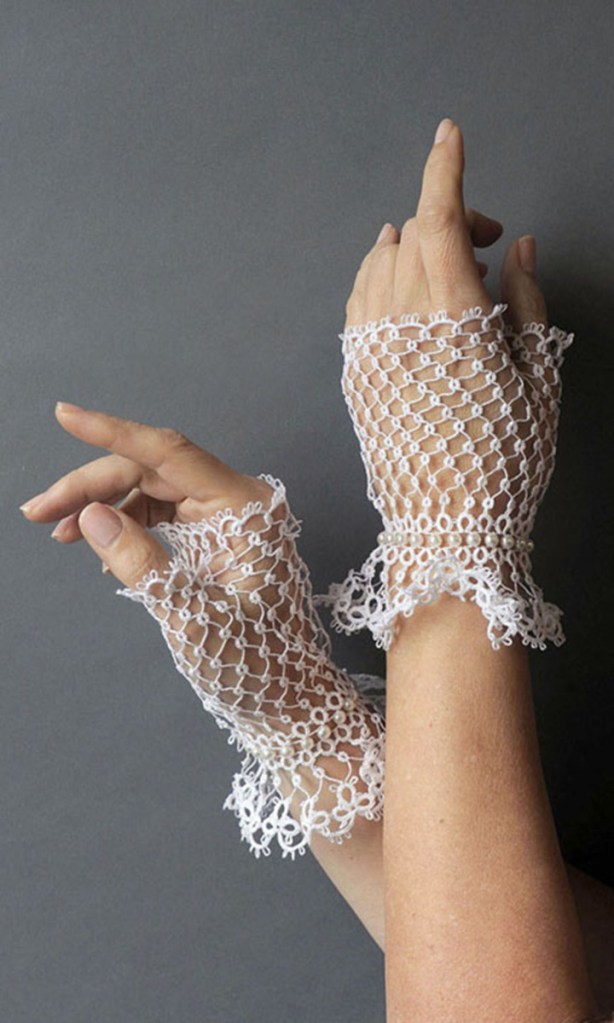 The pattern for fingerless gloves, or 'mitts,' was developed by award-winning tatter Elaine O'Donal who will be part of the Nickels-Sortwell Craft Show on July 26 in Wiscasset.