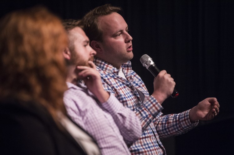 Rep. Matt Moonen, D-Portland and director of Equality Maine, speaks during a panel discussion Tuesday after a screening of the film "The Miseducation of Cameron Post" at the Maine International Film Festival in Waterville. The film addresses conversion therapy, a practice that attempts to change a person's sexual orientation or gender identity.