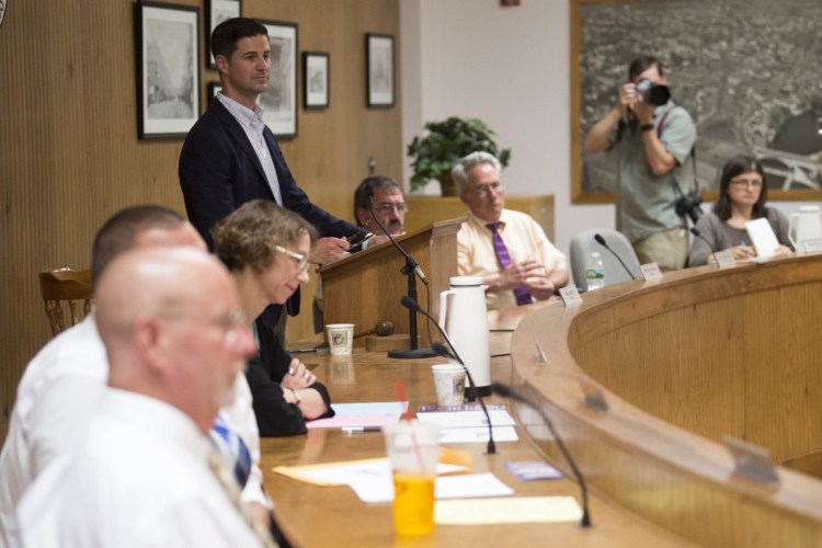 A petition to repeal the $41.9 million city budget passed by the Waterville City Council and vetoed by Mayor Nick Isgro, standing at left at a recent council meeting, failed on Tuesday to gather enough signatures to force a reopening of budget deliberations. The effort fell far short of the 857 required, garnering only 268.