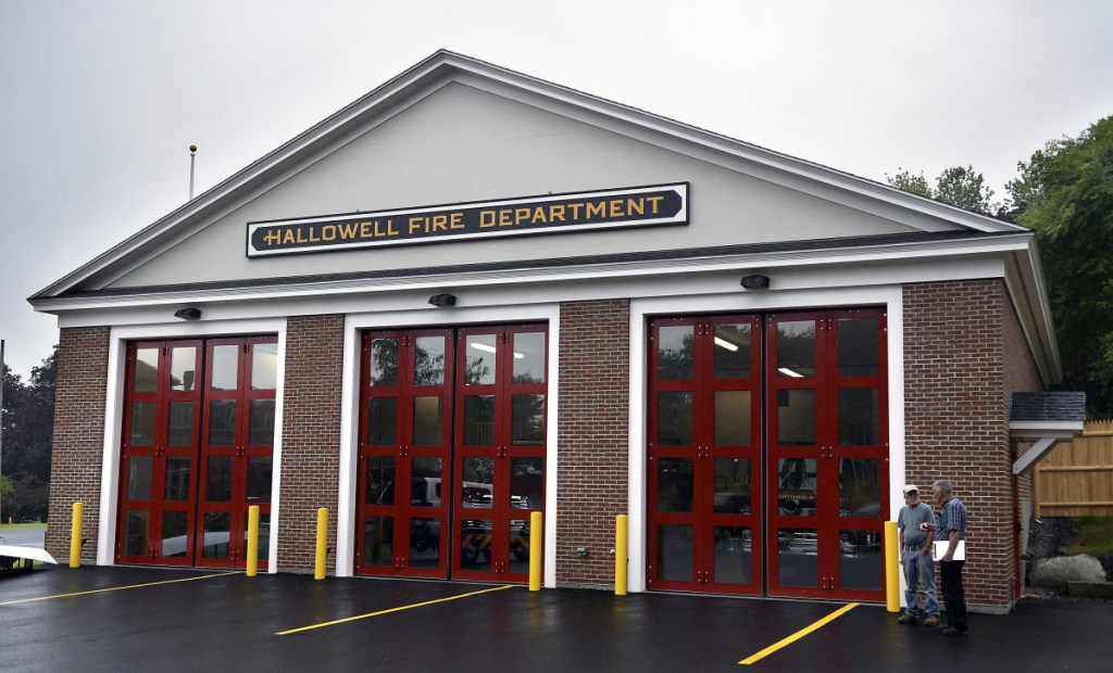 The exterior of the new Hallowell Fire Station, shown on Tuesday, features custom-built doors that open horizontally to provide access to the engine bays.