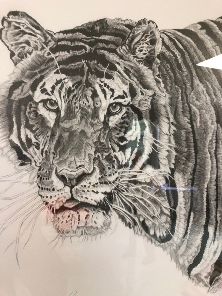 A graphite drawing of a tiger, seen at a recent Togus art show, was created by Neal Caron, of Oakland.