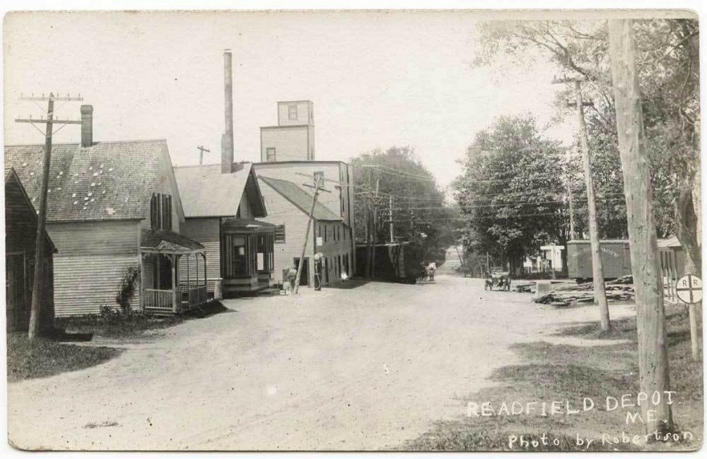 Readfield Depot was once a thriving village. In this 1920 photo are Chesley's blacksmith shop, the Sherburne residence, Gordon's Store, and the Gordon & Henry sawmill, granary and elevator. Beyond the buildings are the railroad tracks and, out of sight, the train station and more. A walking tour will take place at Readfield Depot village on Saturday, Aug. 11, led by Readfield historian and author Dale Potter-Clark.