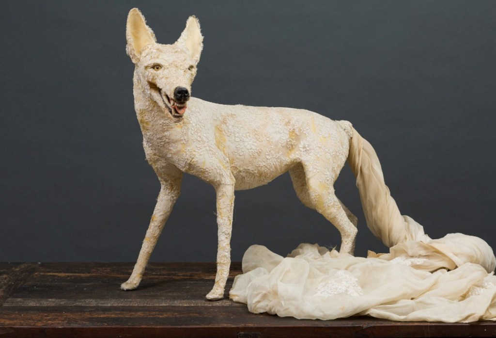 Jana Keith-Jennings, "Coyote," (wedding dress, glue, styrofoam, plastic, glass)