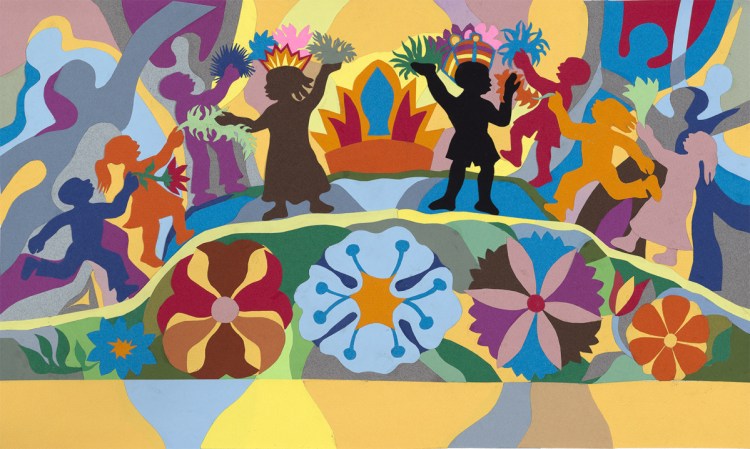 "Oh, When the Children Sing in Peace," 2006, collage of cut colored paper on paper, from "Let It Shine: Three Favorite Spirituals," 12 by 20  inches.