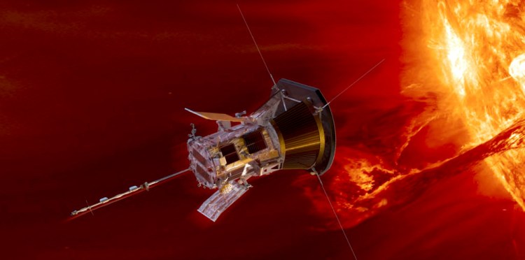 An illustration of the sun-bound Parker Solar Probe that was launched Sunday from Cape Canaveral.