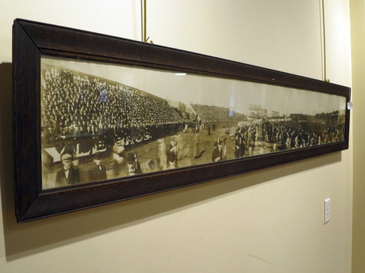 A 6-foot-long panoramic photograph that once belonged to Boston Red Sox third baseman Harry Lord. It shows the scene at a Patriot's Day baseball game between the Red Sox and Washington Nationals at the Huntington Avenue Grounds in Boston in 1910. The photo will be sold at an upcoming auction auction in Biddeford.
