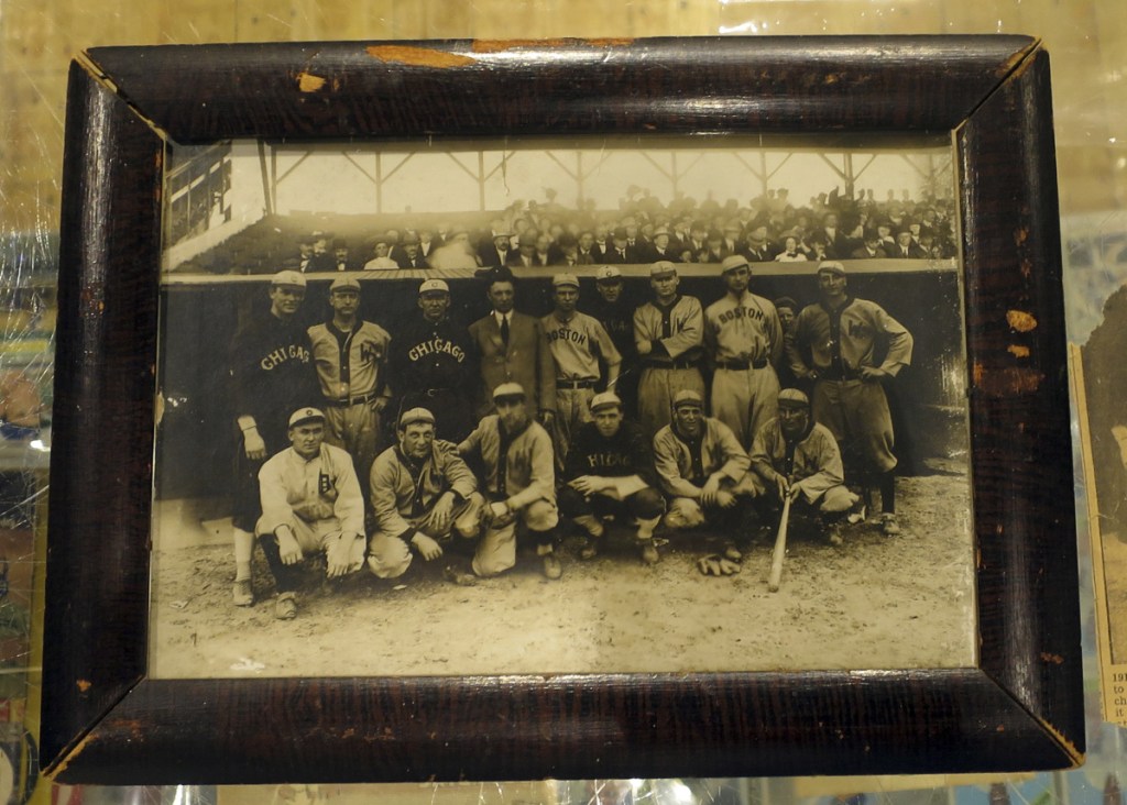 A photograph that belonged to baseball great Harry Lord. The 1910 photograph shows a group of American League all-stars, including Ty Cobb, front row, far left, prior to a game at Shibe Park in Philadelphia. It will be sold at an upcoming auction in Biddeford.