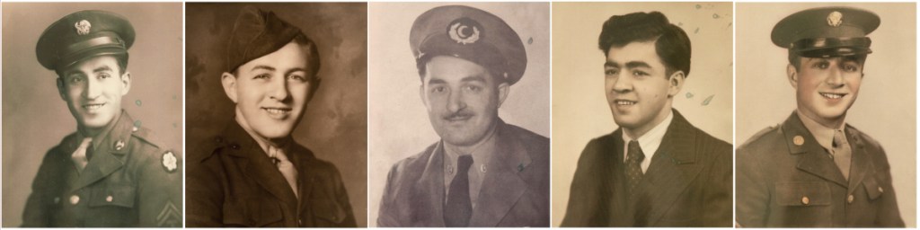 From left: Anthony, Emil, Joseph, Nicholas, and Dante, all of whom served in the United States armed services during World War II. Nearly 70 years after Emil's death in the South Pacific Battle of Tarawa, his remains are scheduled to return home to Philadelphia on Monday, Aug. 13, 2018. (Courtesy of the Ragucci family via AP)